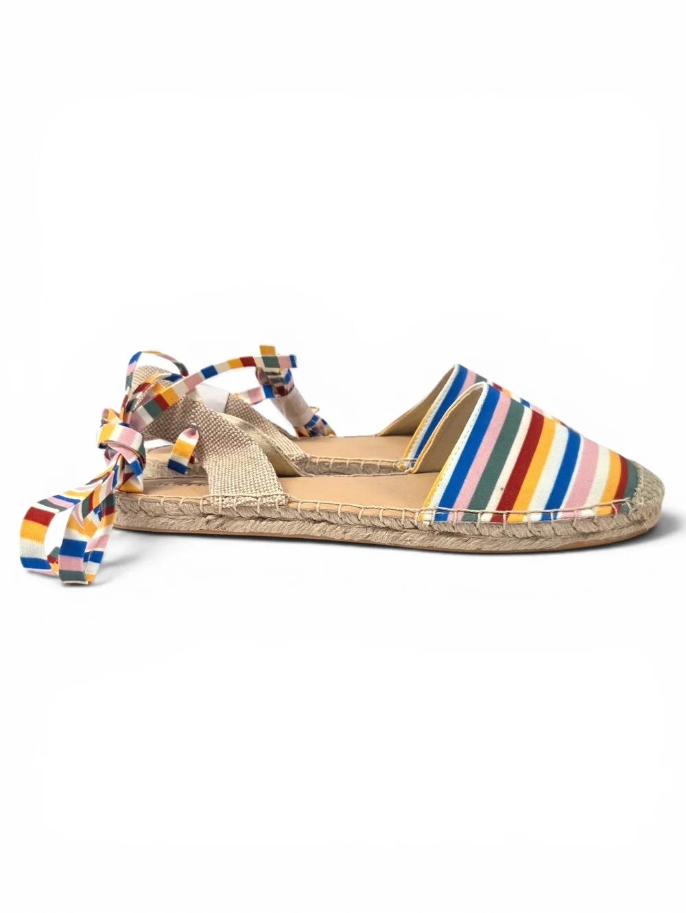 JustFab Ayla Rainbow Striped Espadrille Sandals Ankle Ties Size 11 NWOT